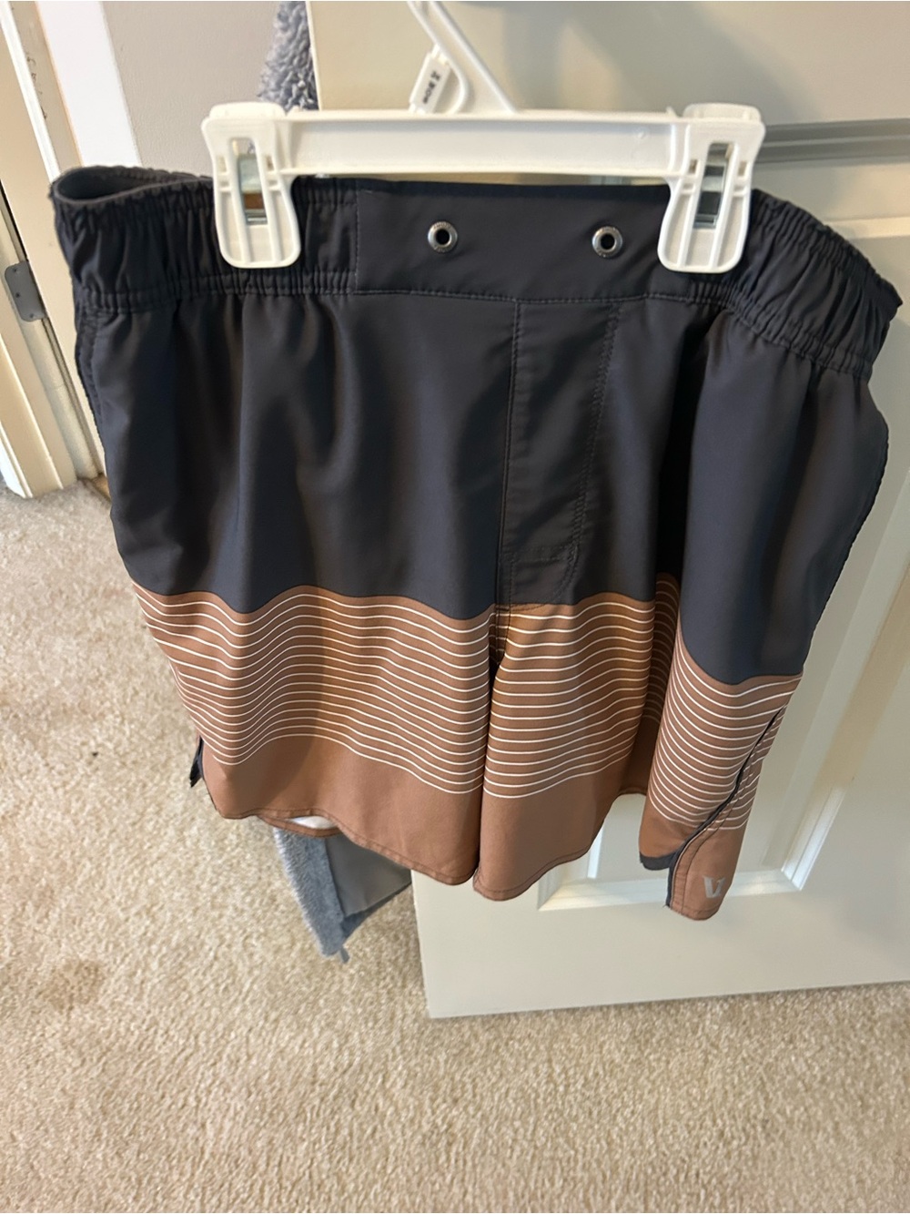 Mens Black and Brown Striped Swim Suit